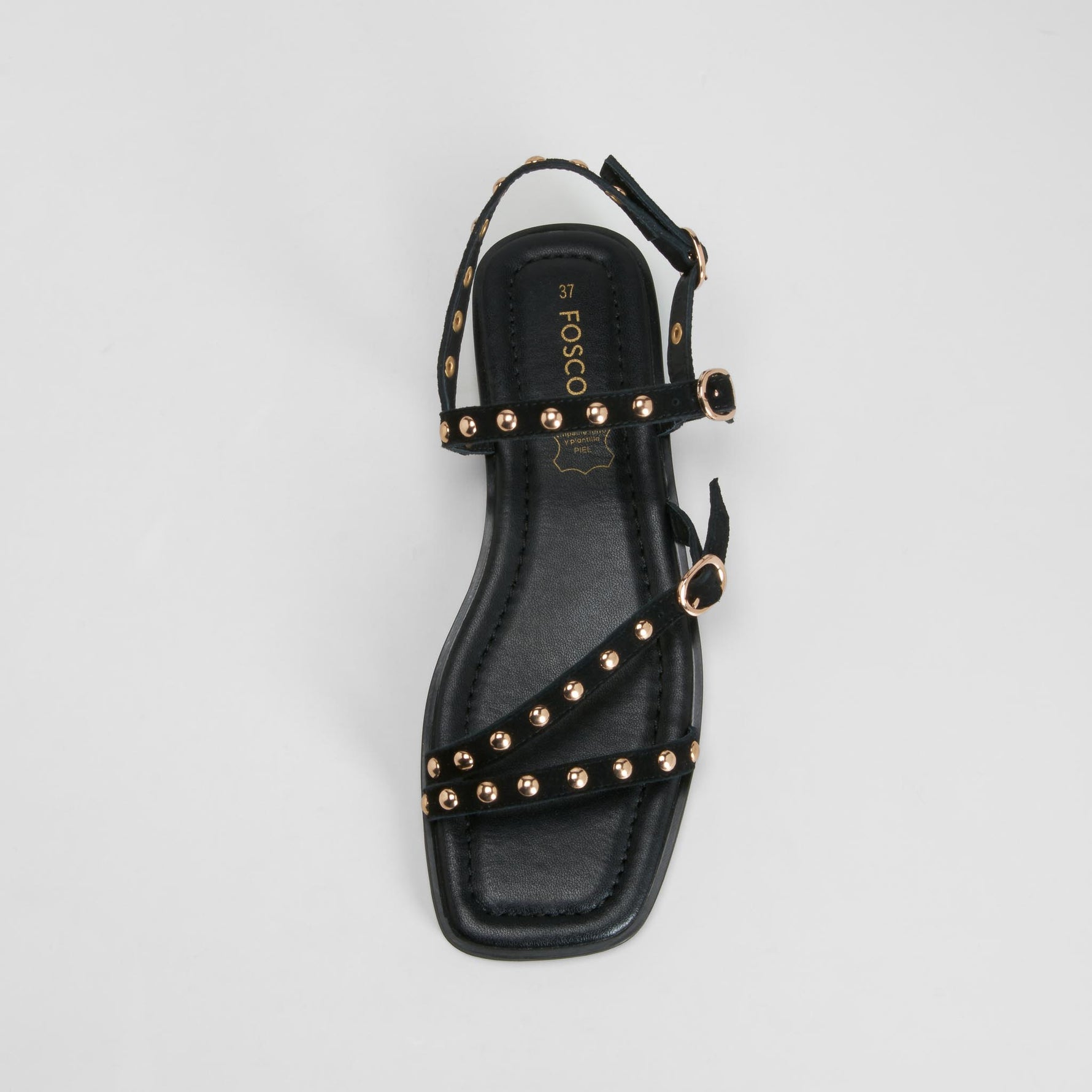 Sandalia tiras tachuelas negro piel FOSCO