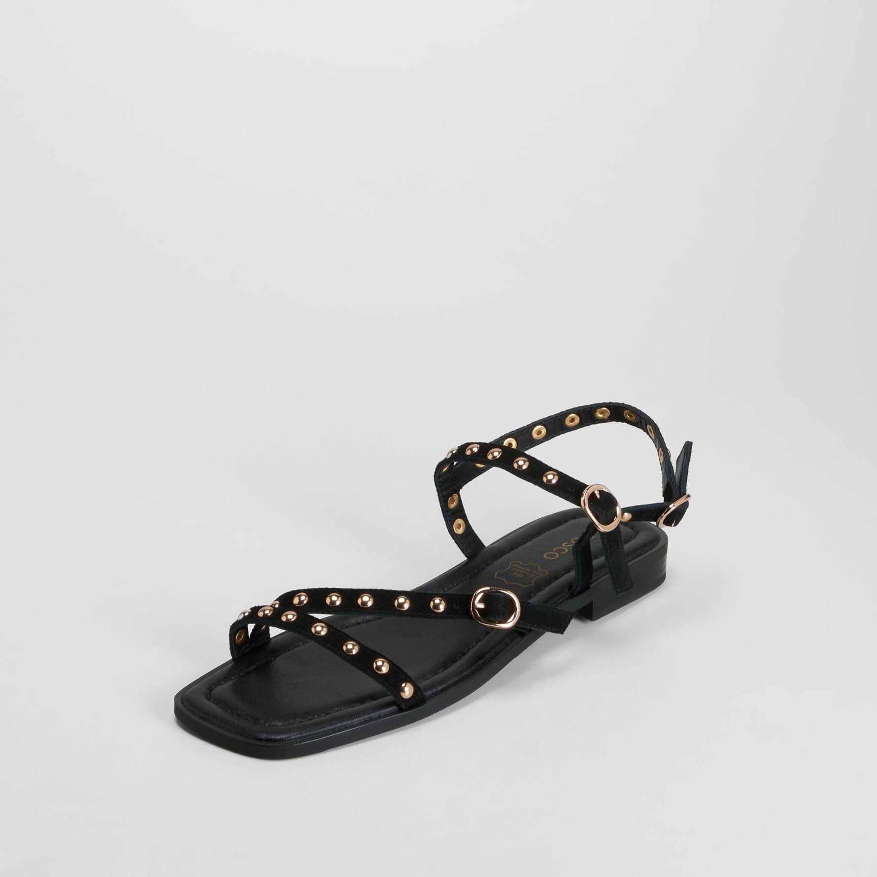 Sandalia tiras tachuelas negro piel FOSCO