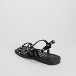 Sandalia tiras tachuelas negro piel FOSCO