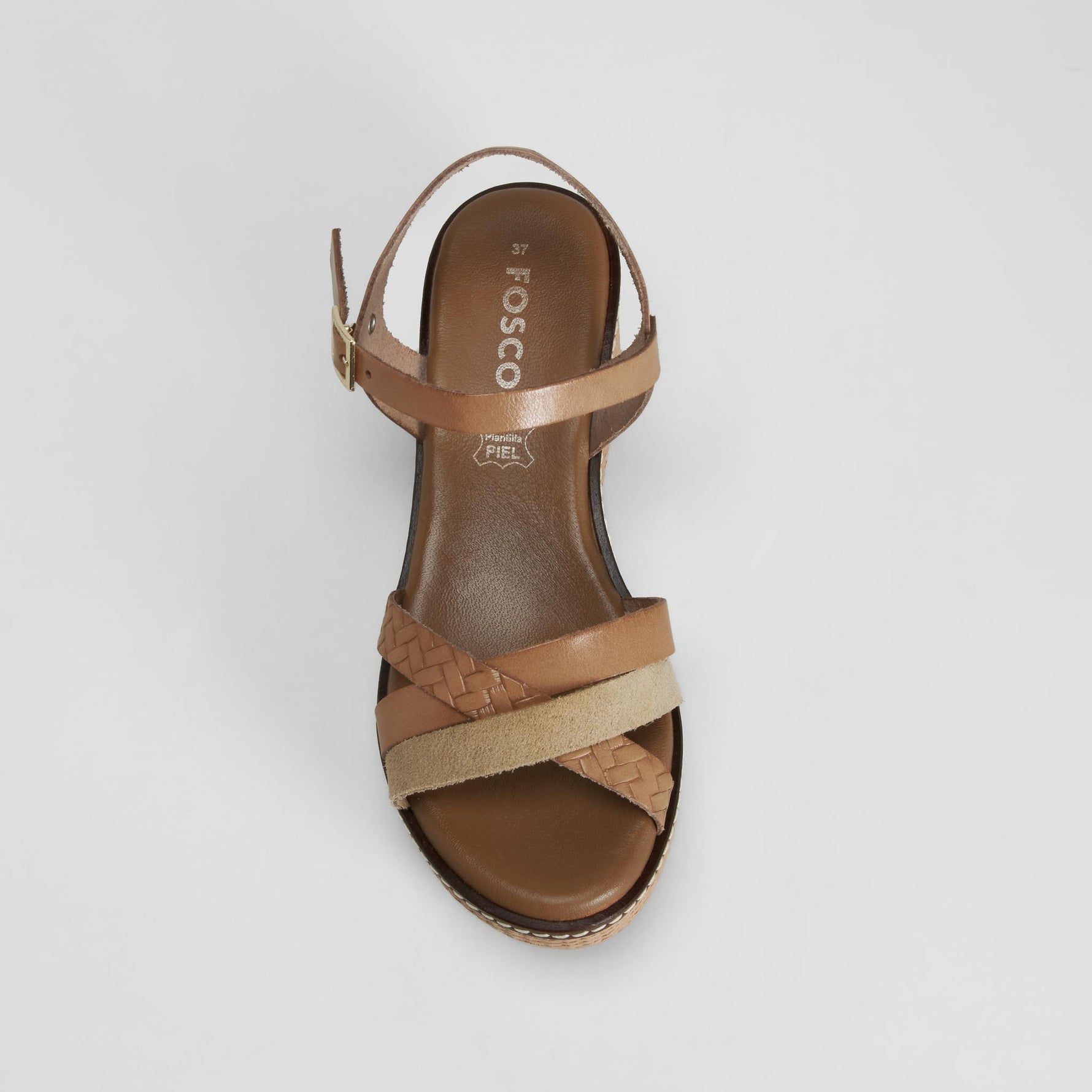 Sandalia cuña piel beige FOSCO