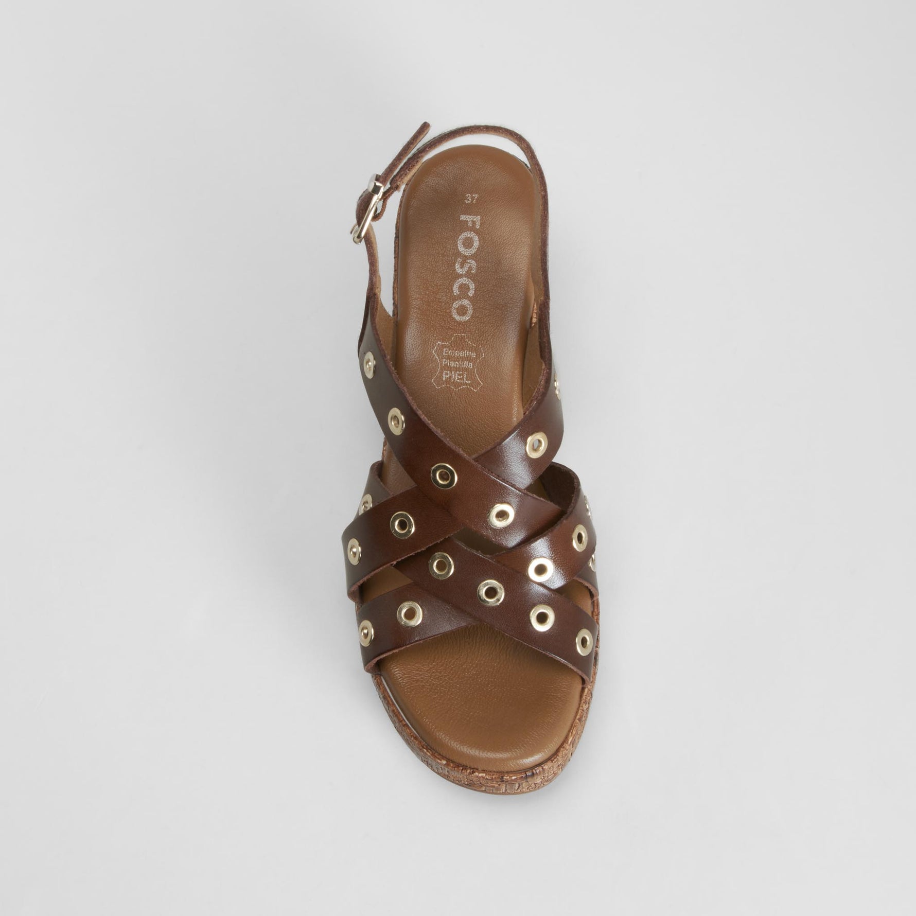 Sandalia tacón tachas piel marrón FOSCO