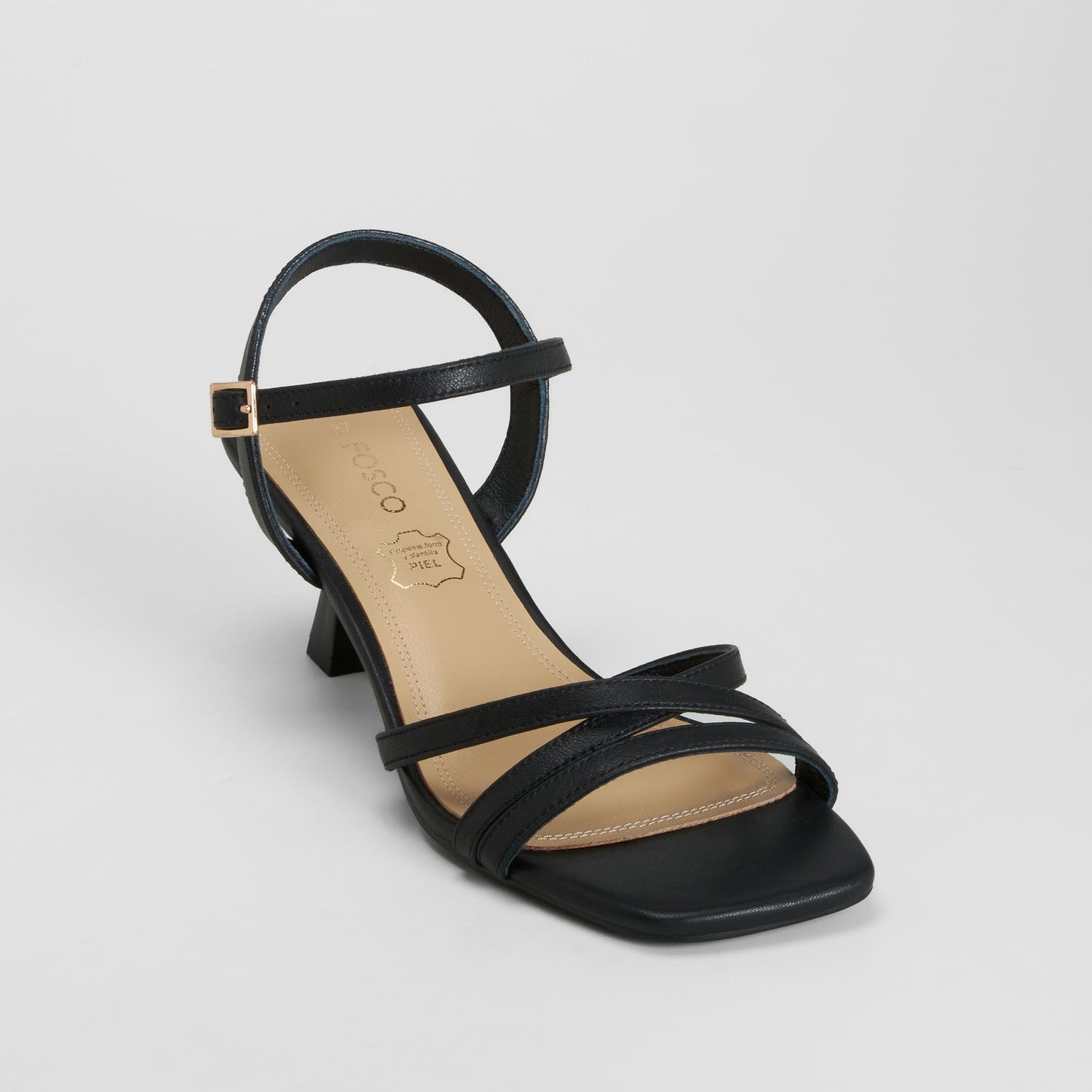 Sandalia tacón negro piel FOSCO