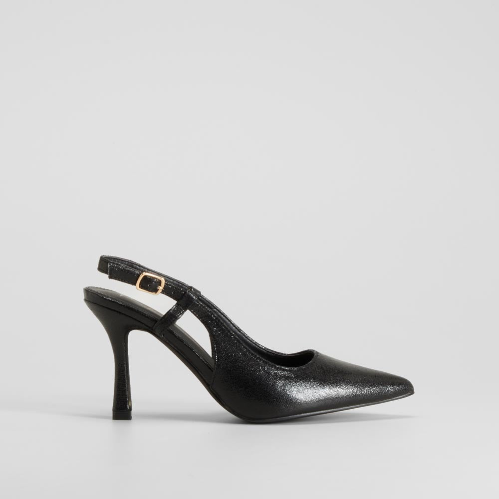 Zapato tacón negro brillo punta fina PICCOLA PIU