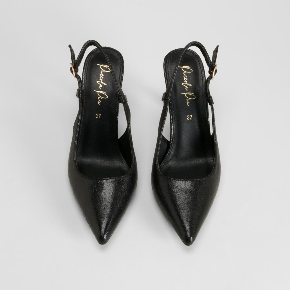Zapato tacón negro brillo punta fina PICCOLA PIU