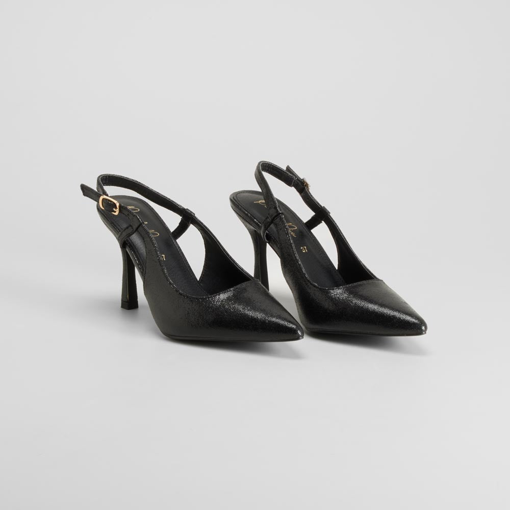Zapato tacón negro brillo punta fina PICCOLA PIU