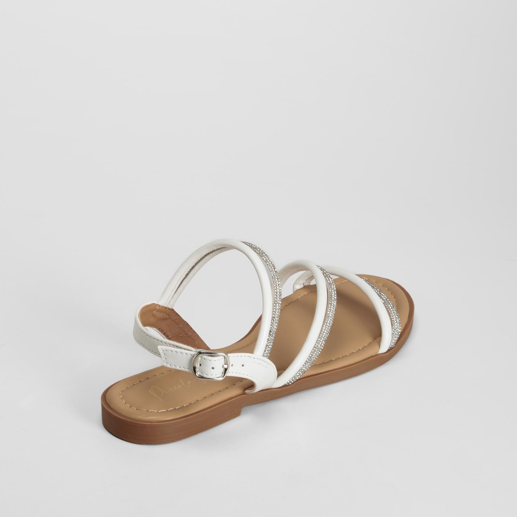 Sandalia plana tiras brillantes blanca PICCOLA PIU