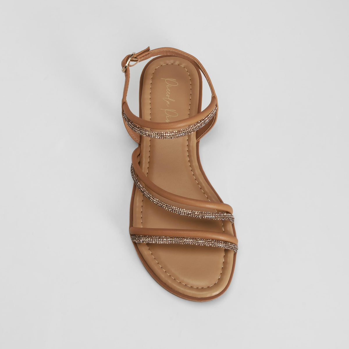 Sandalia plana tiras brillos marrón PICCOLA PIU