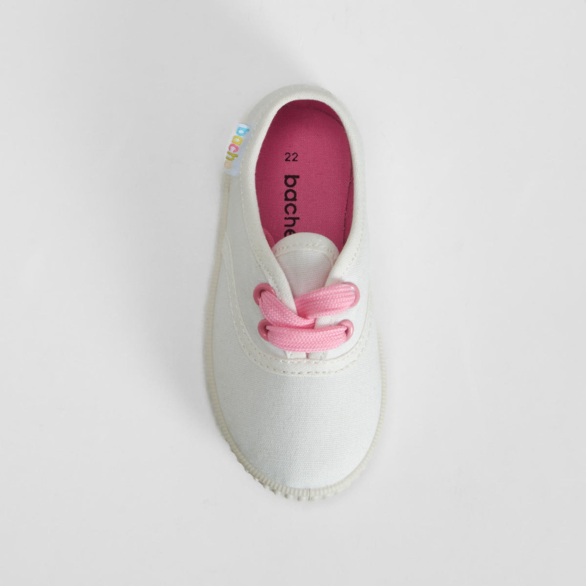 Zapatilla lona bebé blanca y rosa BACHE