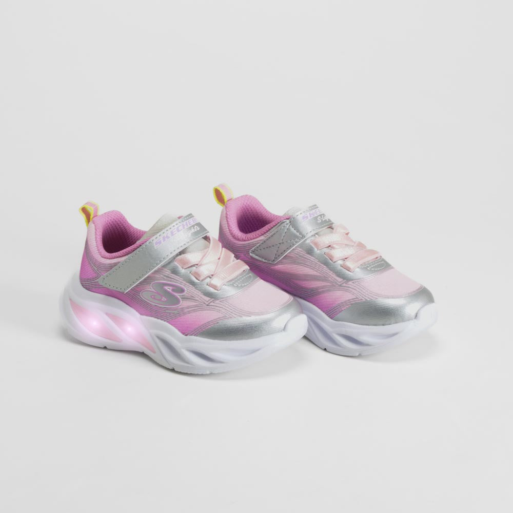 Zapatilla de luces rosa y plateada bebé SKECHERS