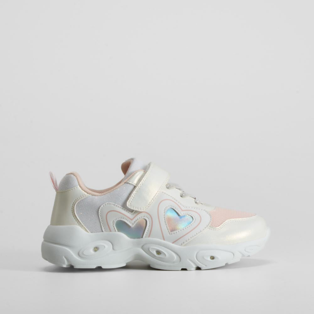 Zapatilla de luces con corazones blanca OH GIRL!