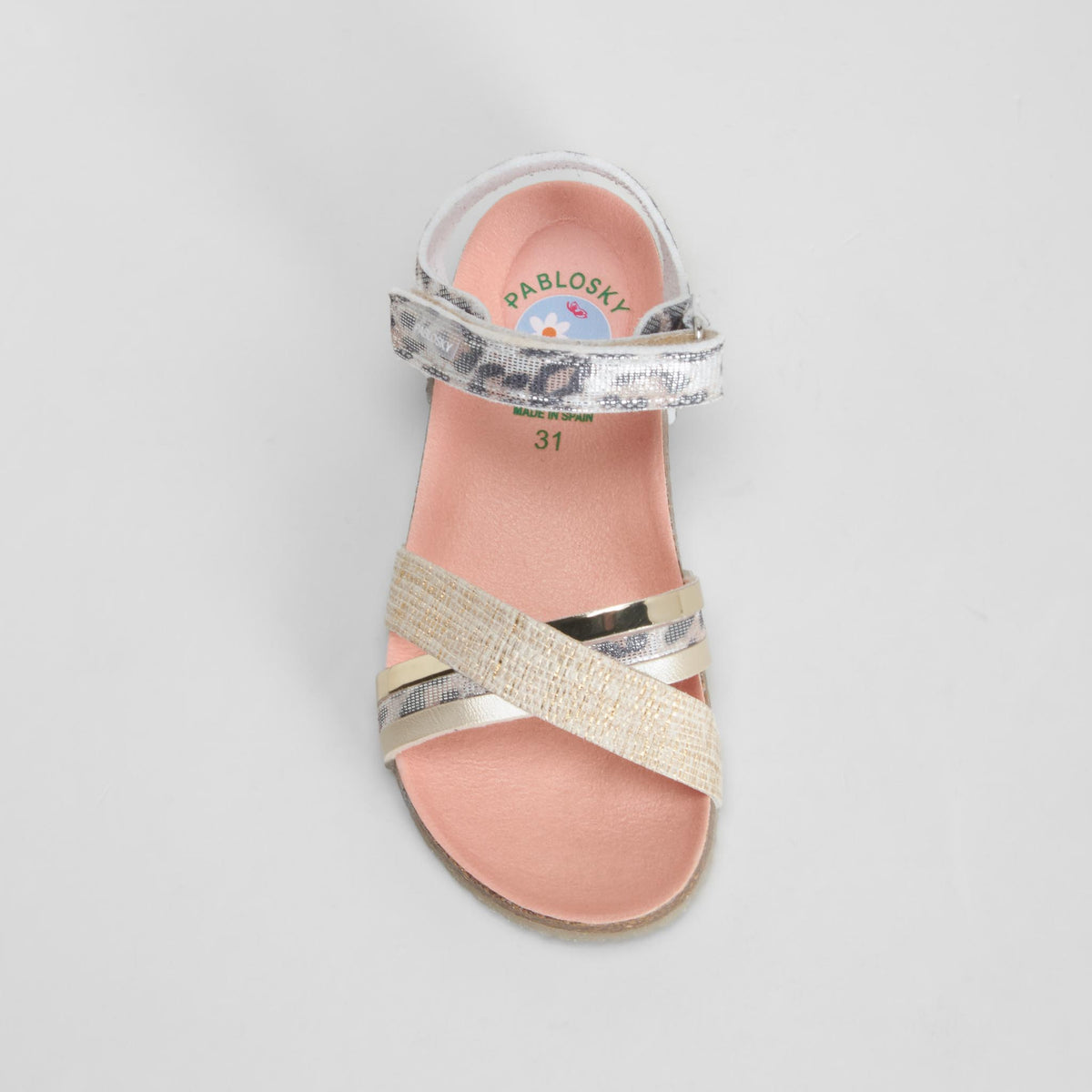 Sandalia tiras animal print blanca PABLOSKY