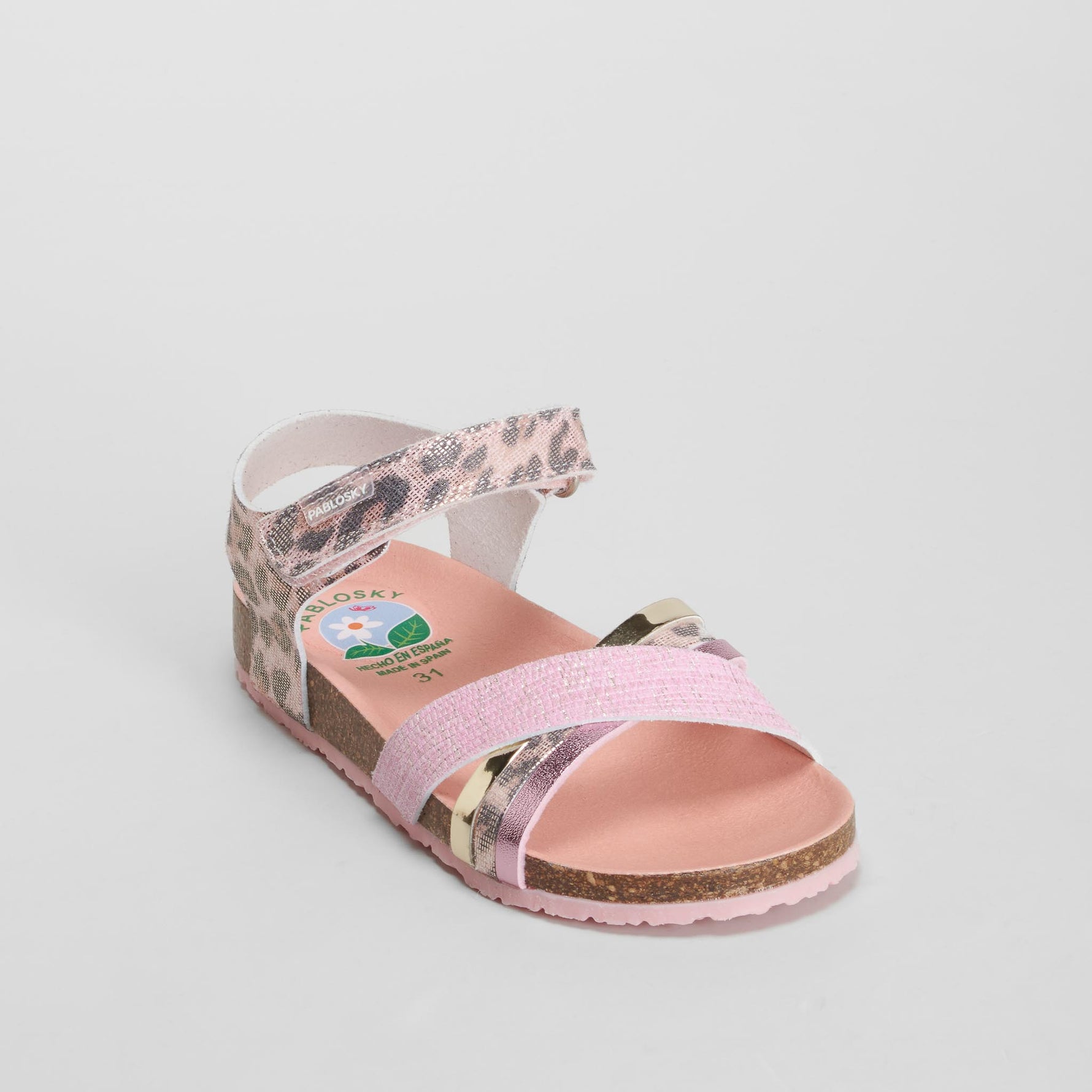 Sandalia tiras animal print rosa PABLOSKY