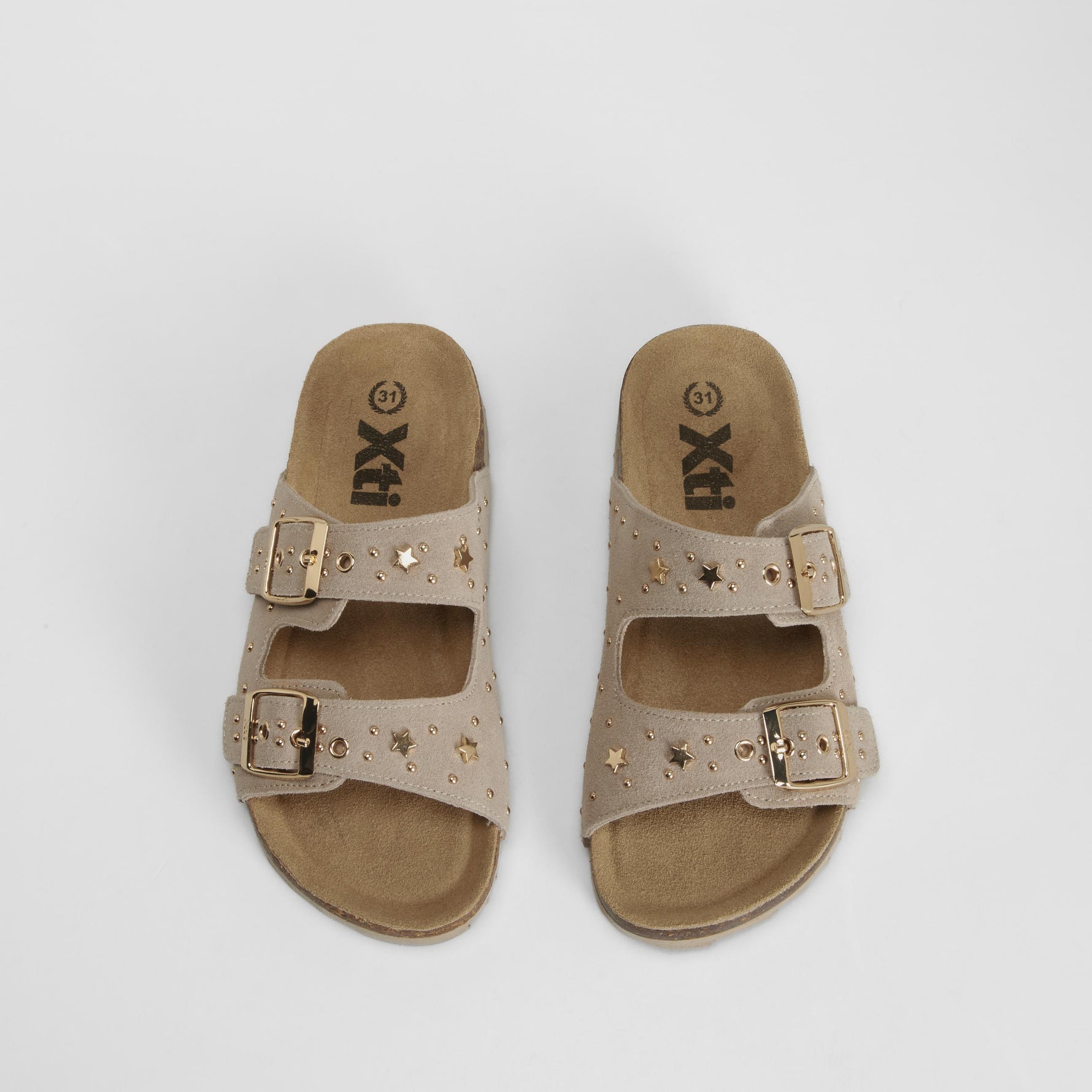 Sandalia bio estrellitas hebillas piel beige XTI