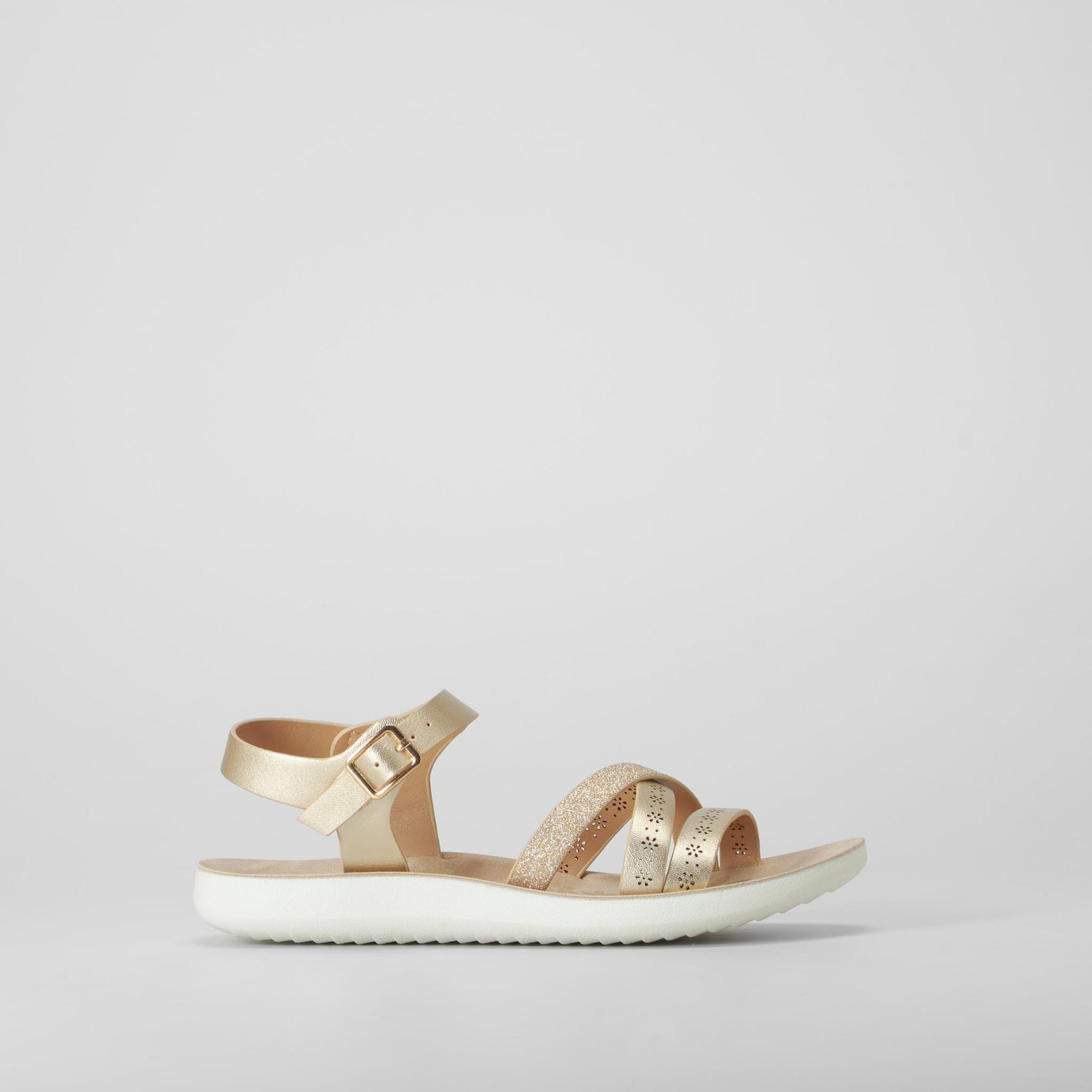 Sandalia tiras trenzada oro COMFEET