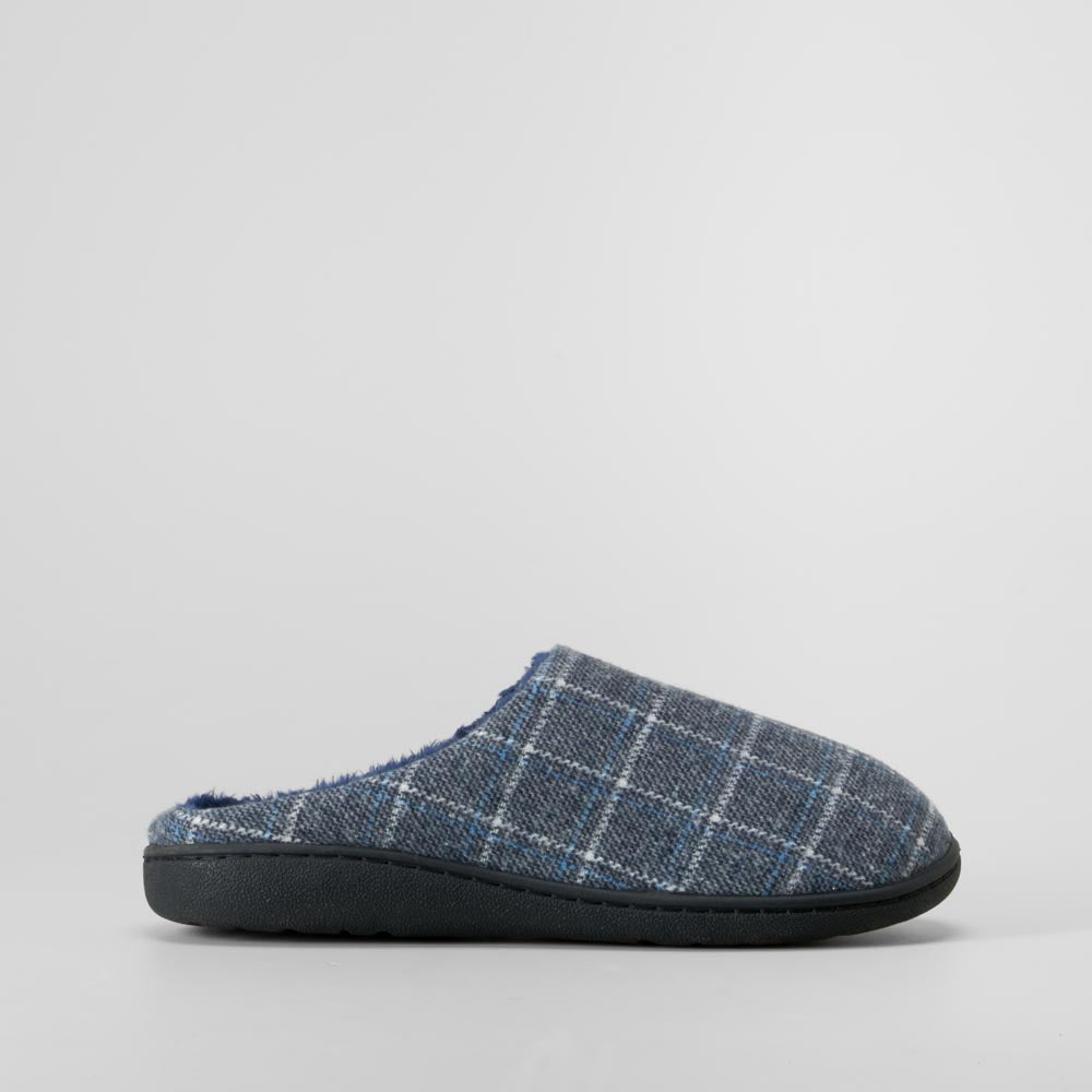 Zapatilla de casa azul cuadros suela negra OLYNE