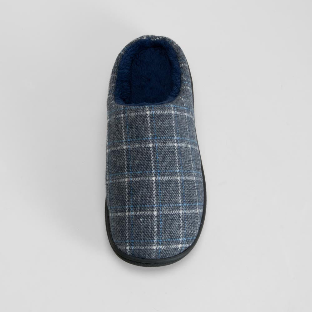 Zapatilla de casa azul cuadros suela negra OLYNE