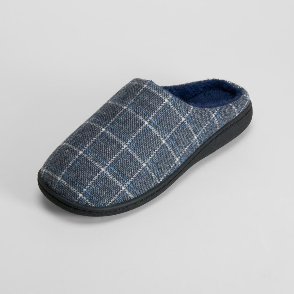 Zapatilla de casa azul cuadros suela negra OLYNE