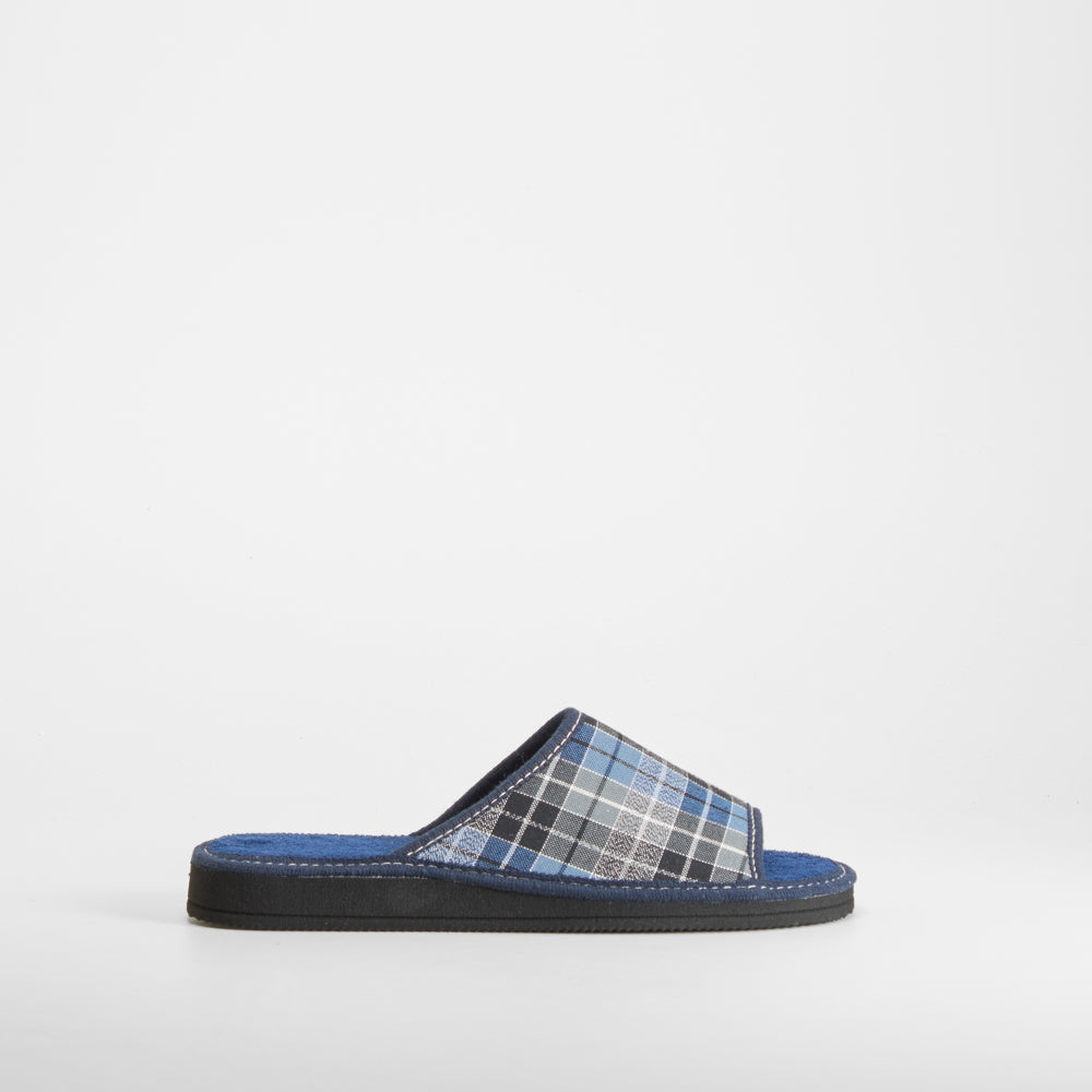 Zapatilla de casa abierta cuadros azul OLYNE