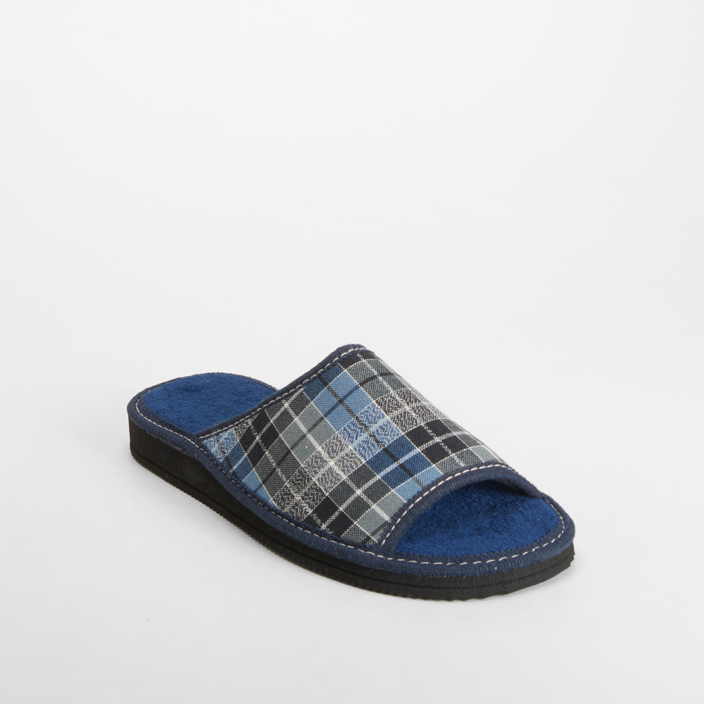 Zapatilla de casa abierta cuadros azul OLYNE