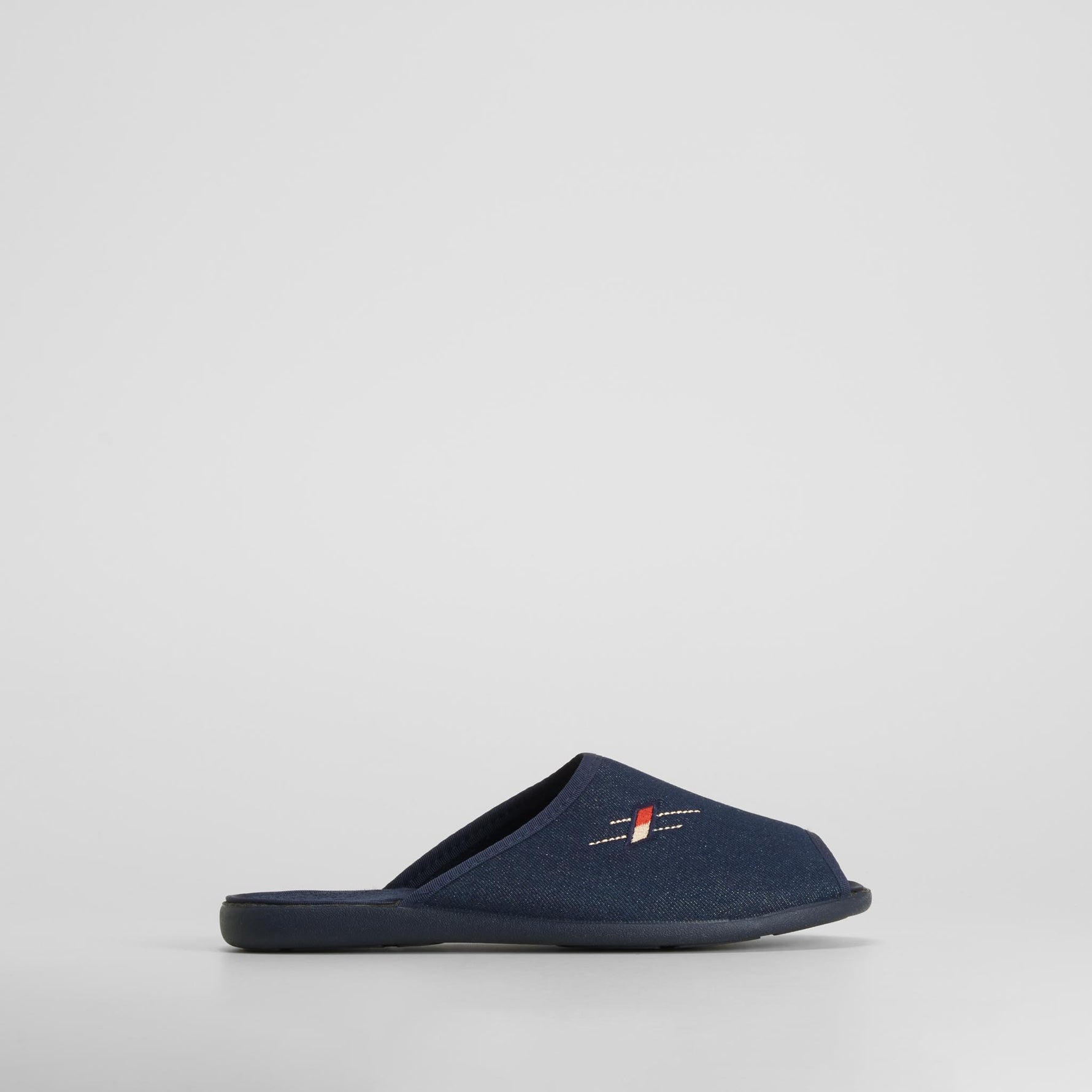 Zapatilla de casa abierta bordada azul OLYNE