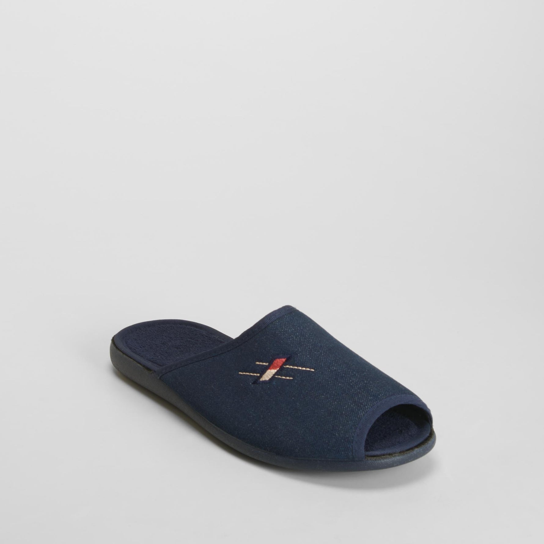 Zapatilla de casa abierta bordada azul OLYNE