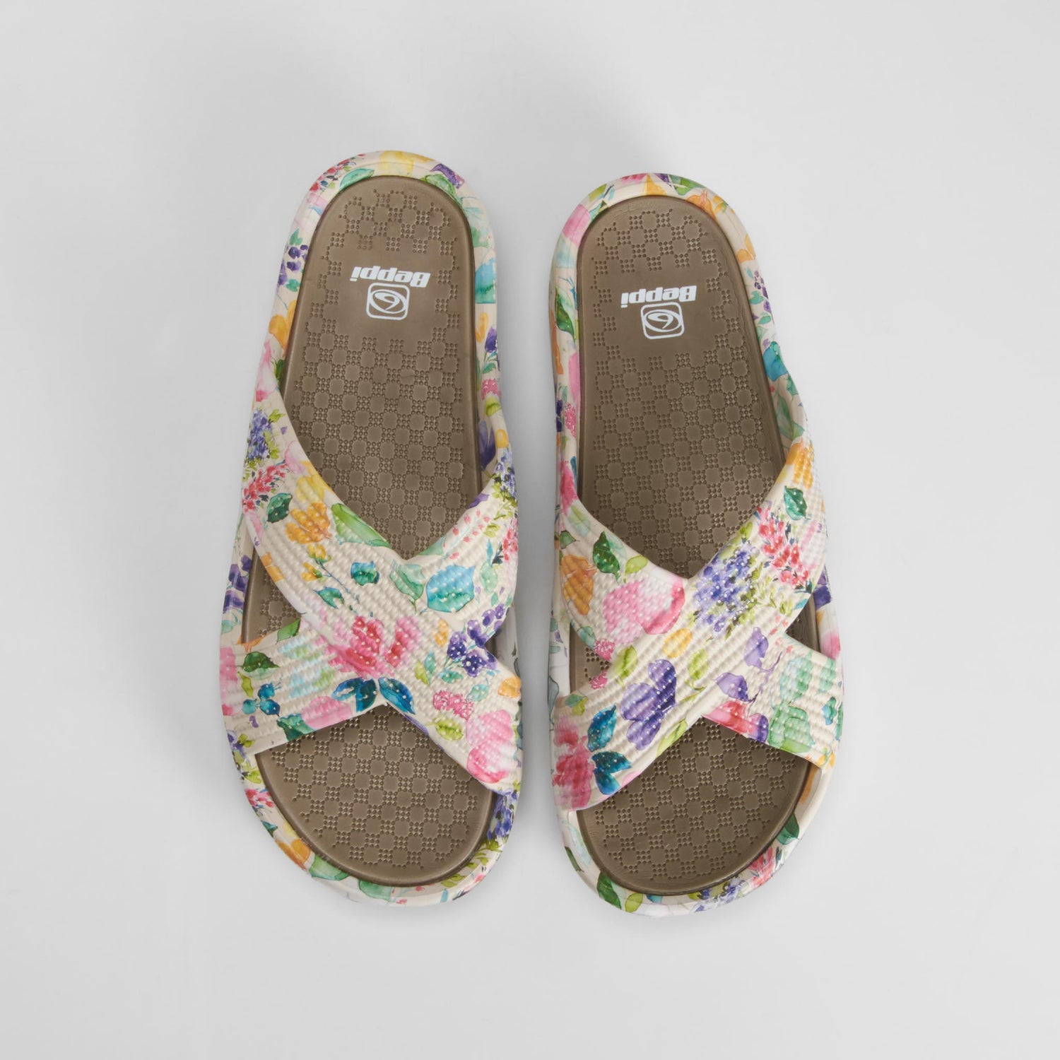 Chancla cuña flores multicolor beige BEPPI