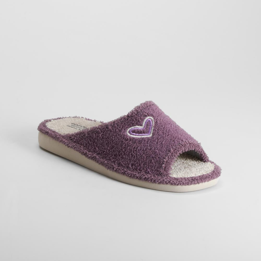 Zapatilla de casa abierta corazón morada COMFEET