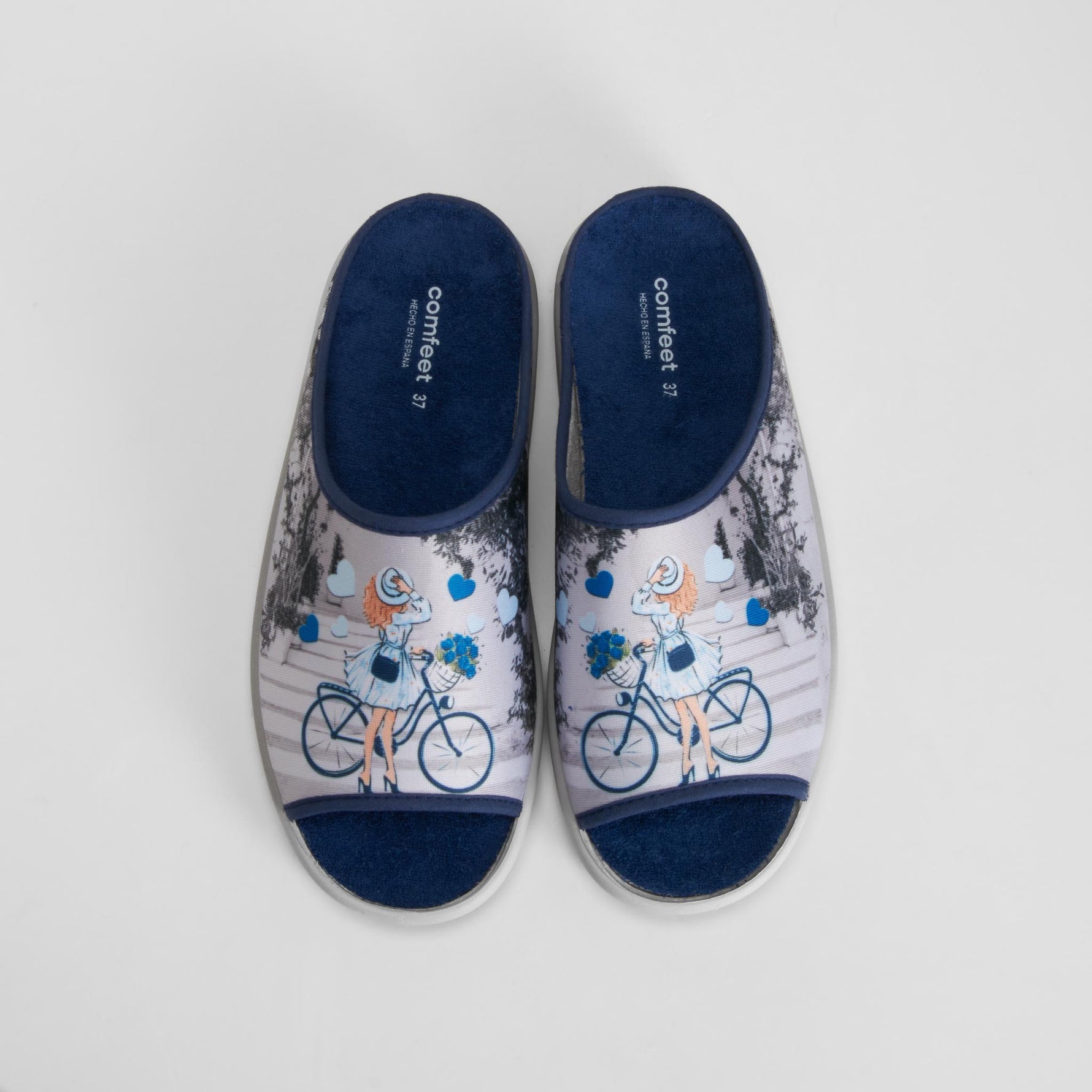 Zapatilla de casa abierta bicicleta azul COMFEET