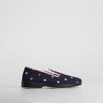 Zapatilla de casa con flores bordadas azul COMFEET