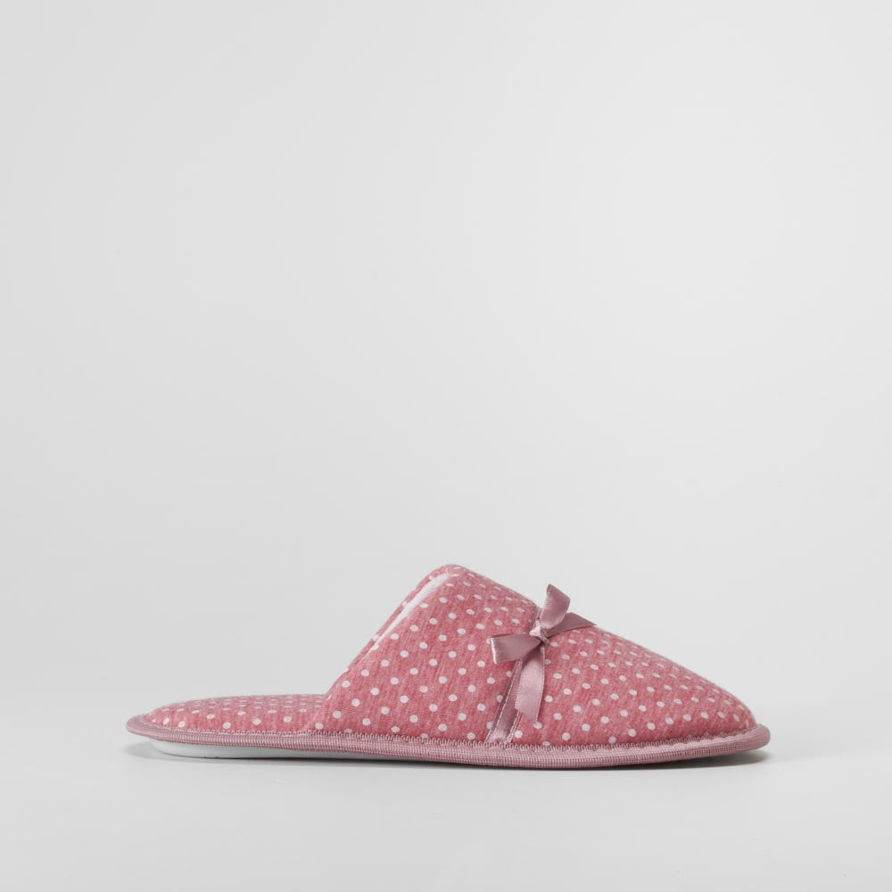 Zapatilla de casa rosa con lazo y lunares OLYNE