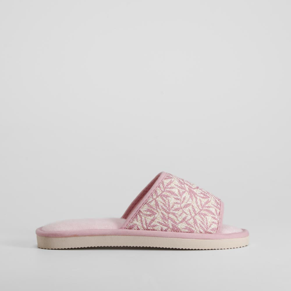 Zapatilla de casa abierta rosa dibujo hojas OLYNE