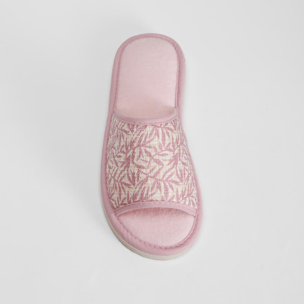 Zapatilla de casa abierta rosa dibujo hojas OLYNE