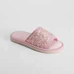 Zapatilla de casa abierta rosa dibujo hojas OLYNE