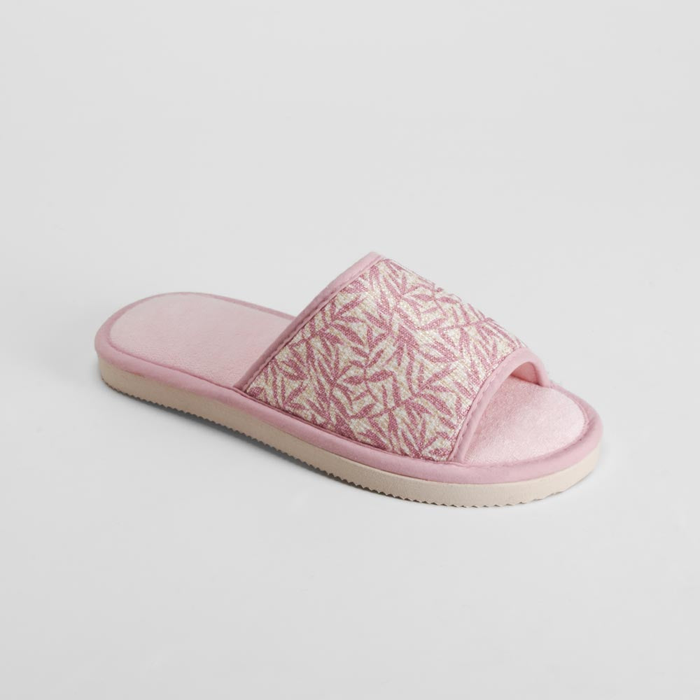 Zapatilla de casa abierta rosa dibujo hojas OLYNE