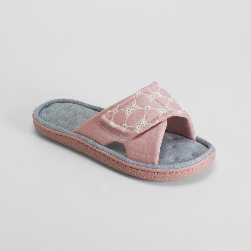 Zapatilla de casa abierta velcro rosa OLYNE