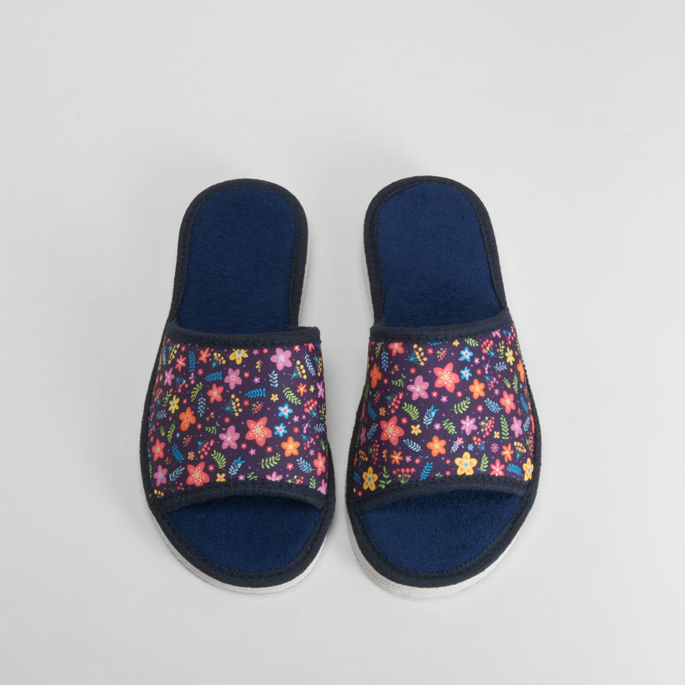 Zapatilla de casa azul flores OLYNE