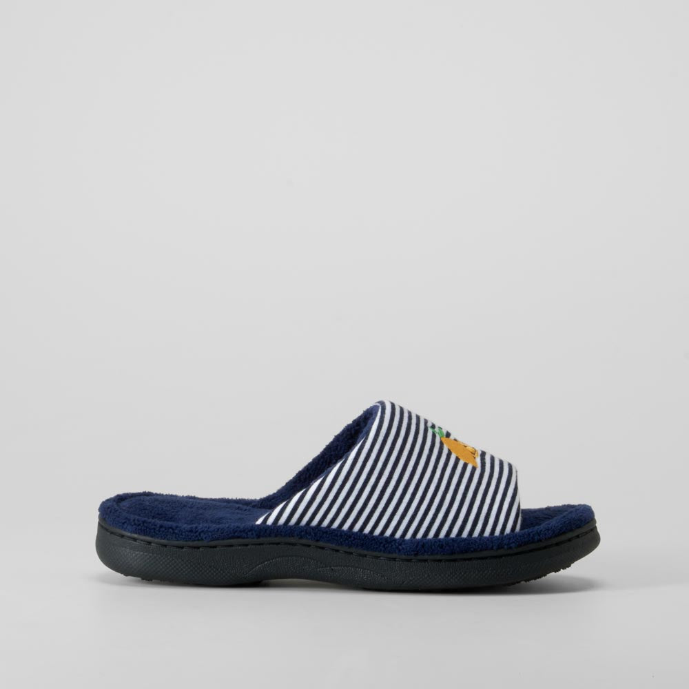 Zapatilla de casa azul con rayas y bordado OLYNE