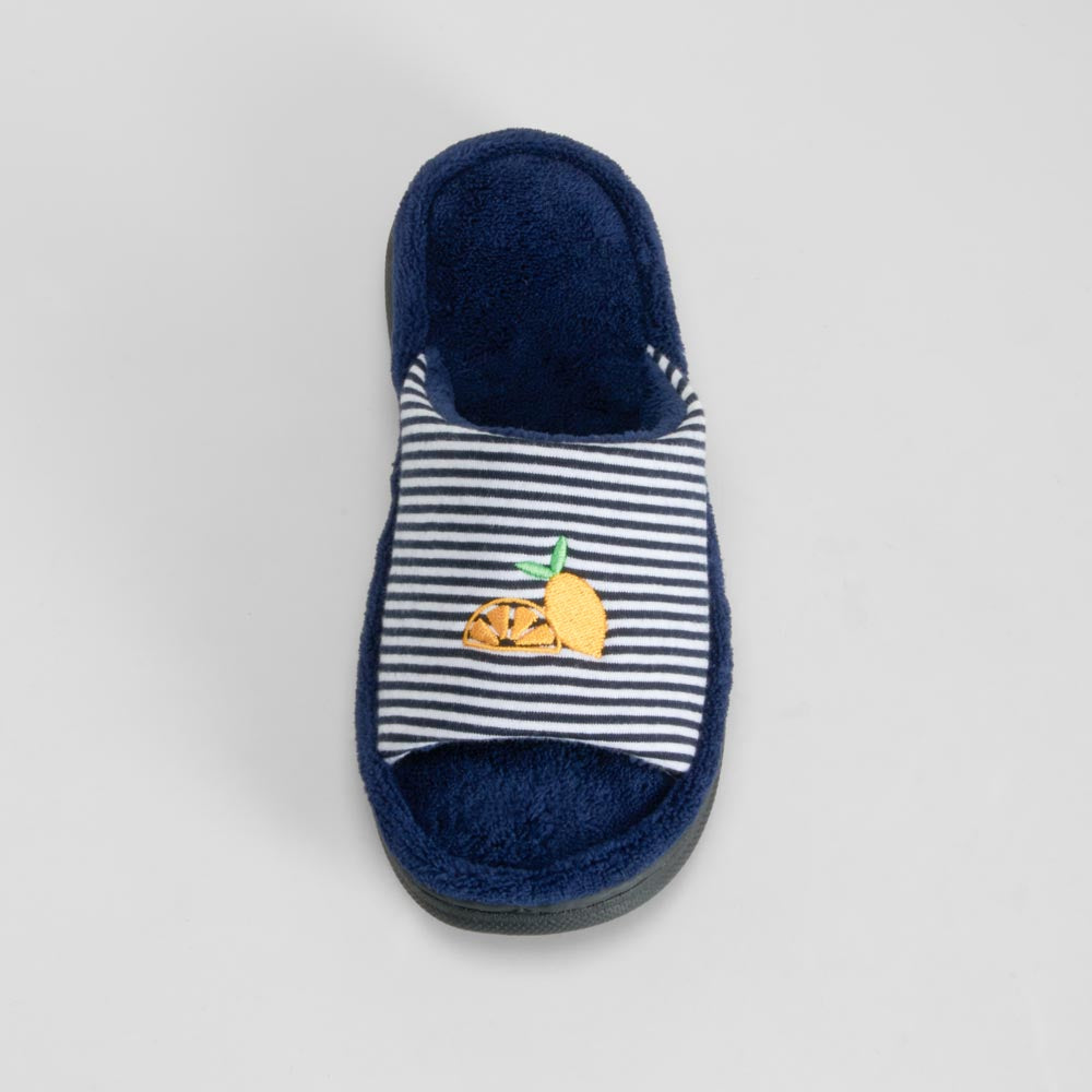 Zapatilla de casa azul con rayas y bordado OLYNE