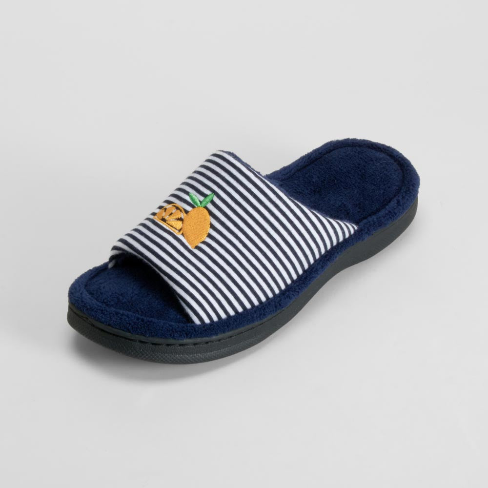 Zapatilla de casa azul con rayas y bordado OLYNE