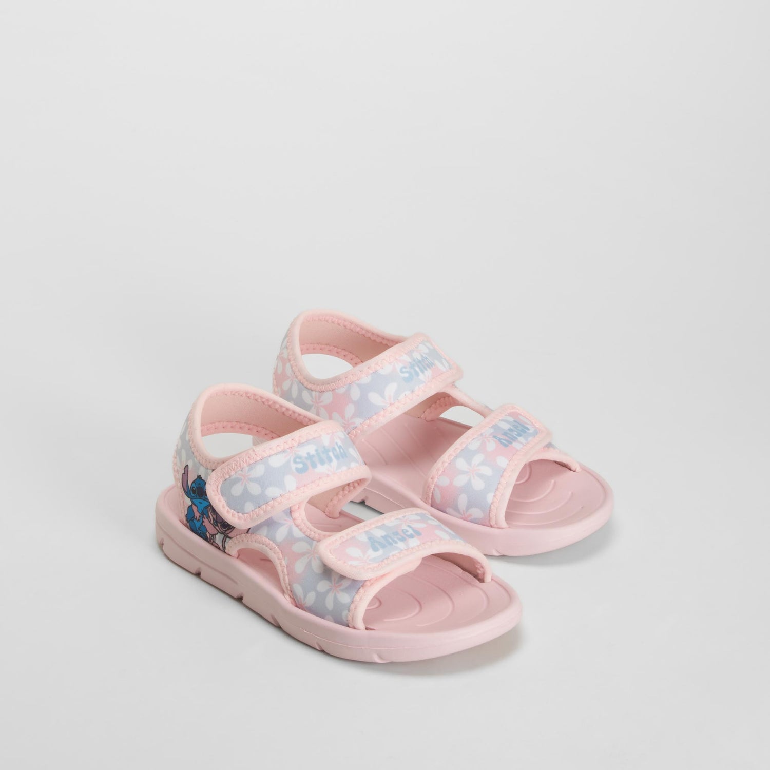Chancla velcro estampada rosa STITCH