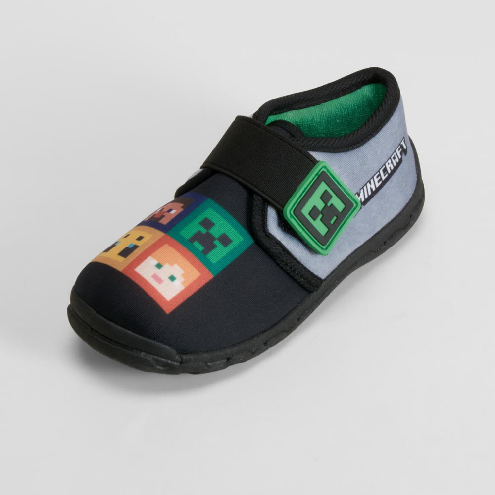 Zapatilla casa cerrada cuadrados verde MINECRAFT