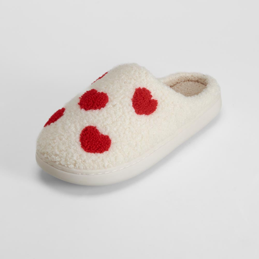Zapatilla de casa blanca con corazones rojos OLYNE