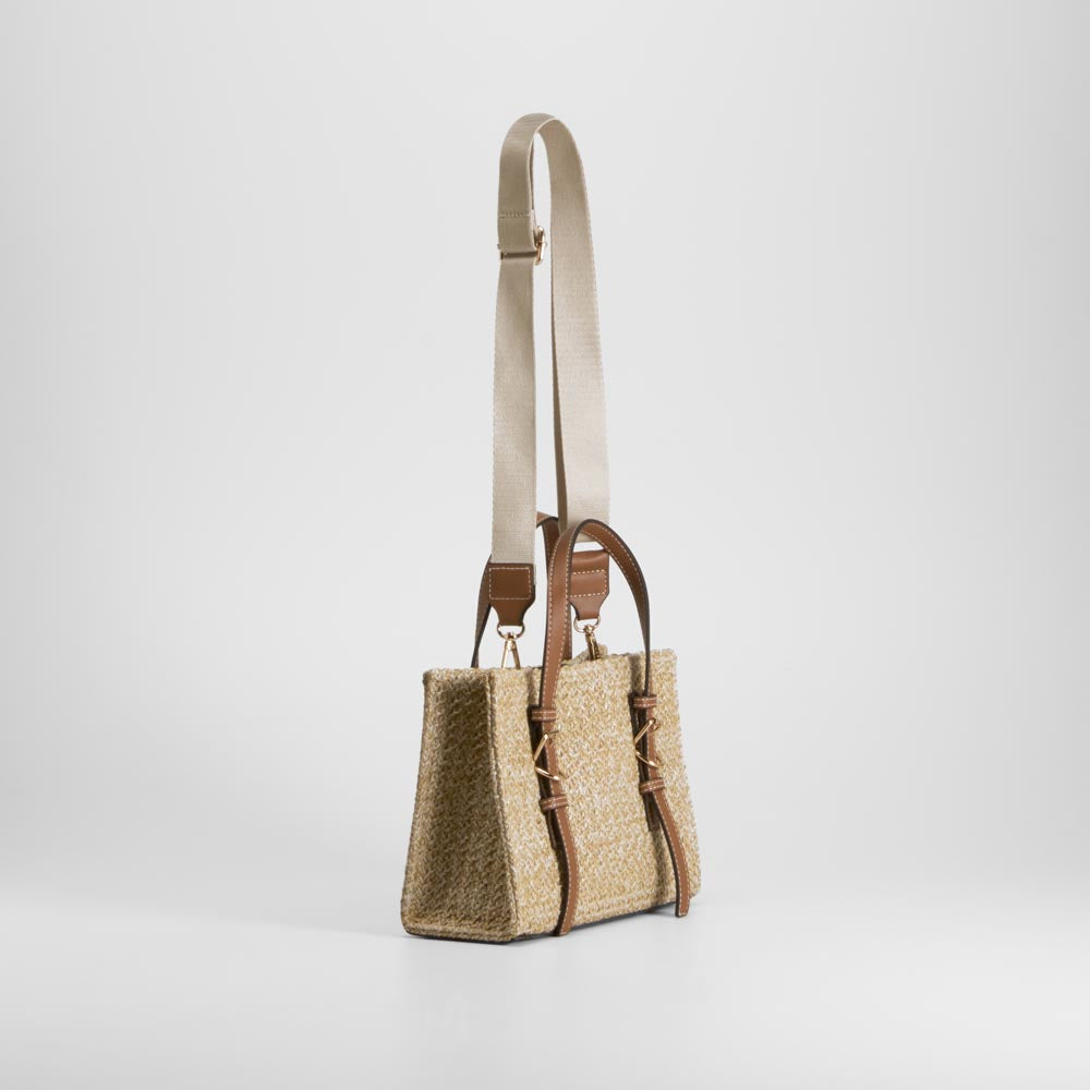 Bolso bandolera rafia hebillas beige PICCOLA PIU