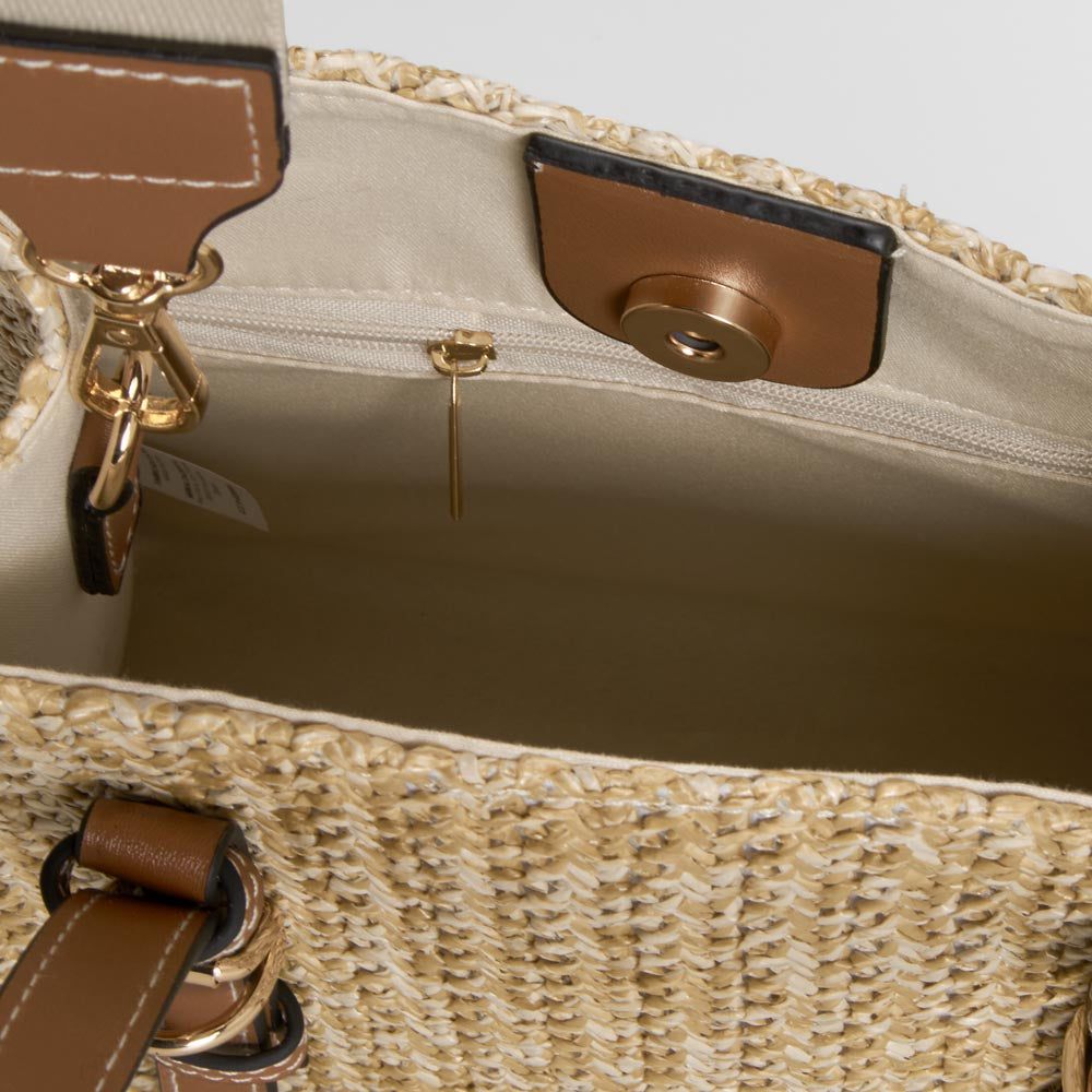 Bolso bandolera rafia hebillas beige PICCOLA PIU