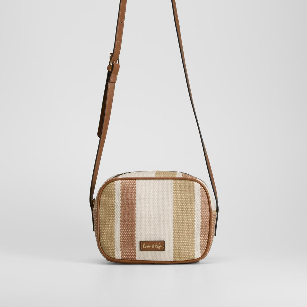 Bolso cruzado rayas marrón beige PICCOLA PIU