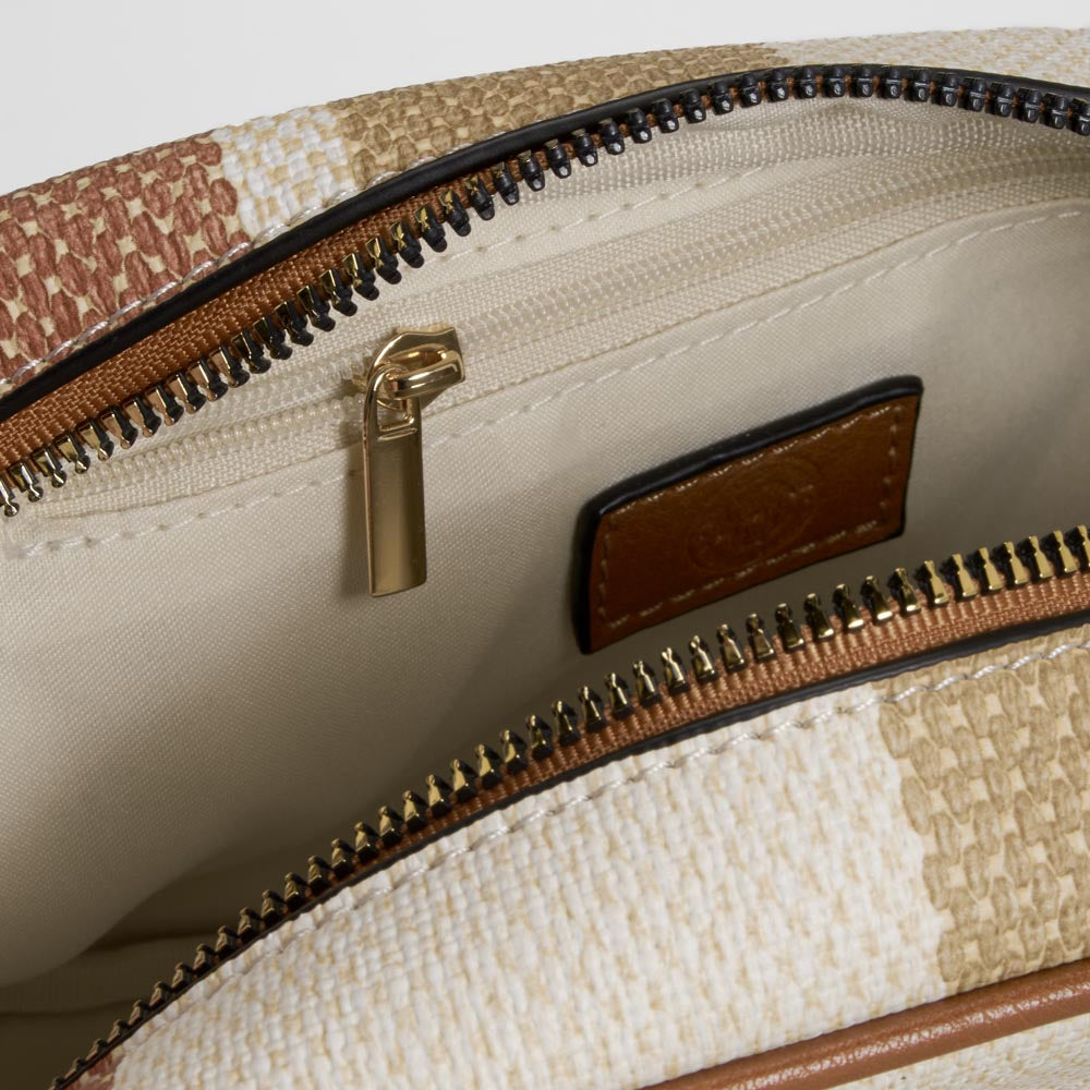 Bolso cruzado rayas marrón beige PICCOLA PIU