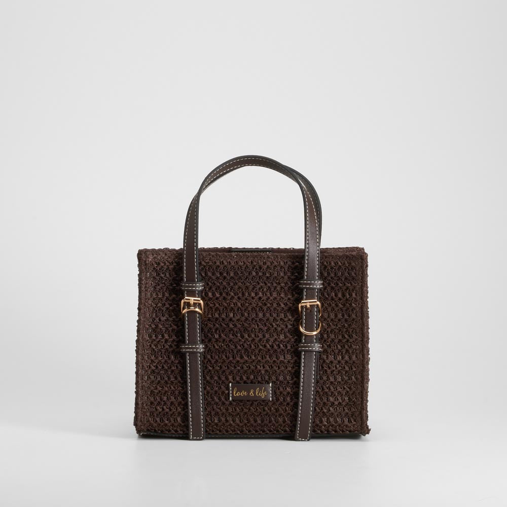 Bolso rafia asa doble marrón PICCOLA PIU