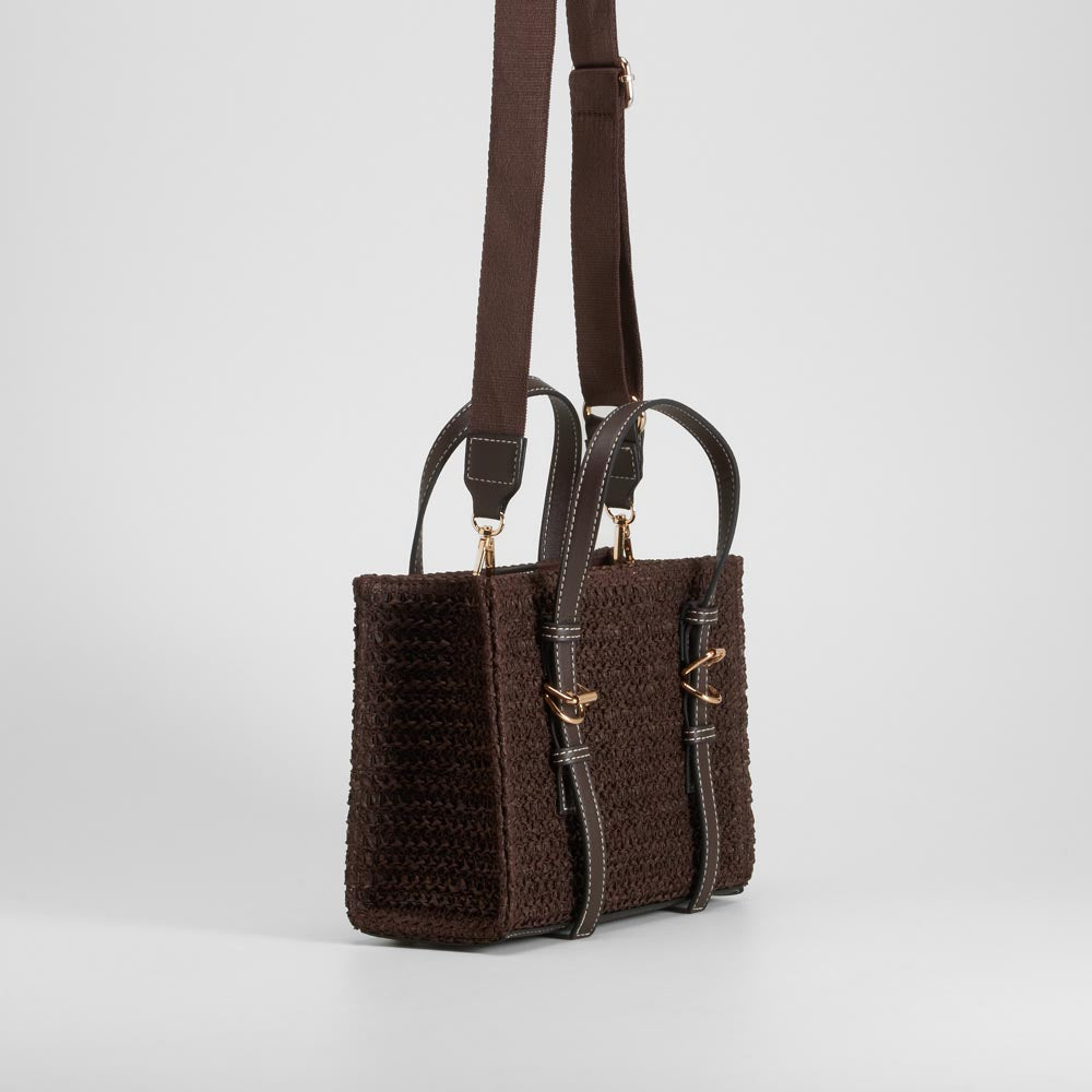 Bolso rafia asa doble marrón PICCOLA PIU