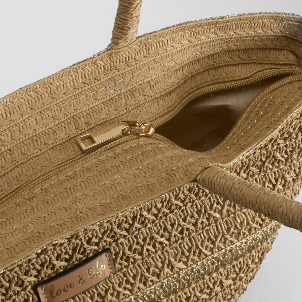 Bolso shopper rafia beige PICCOLA PIU