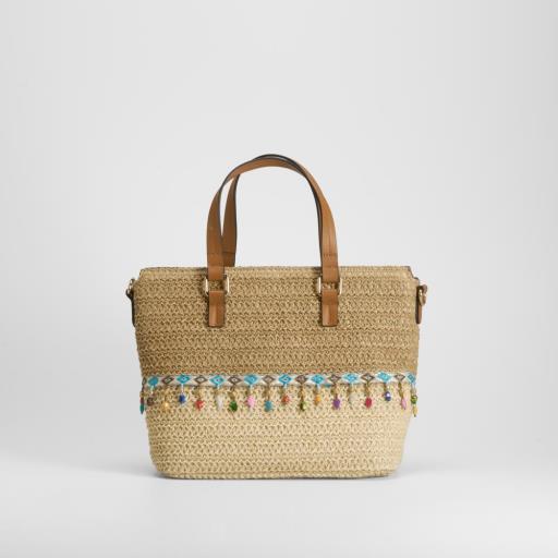 Bolso rafia cenefa beige SENDA ROAD